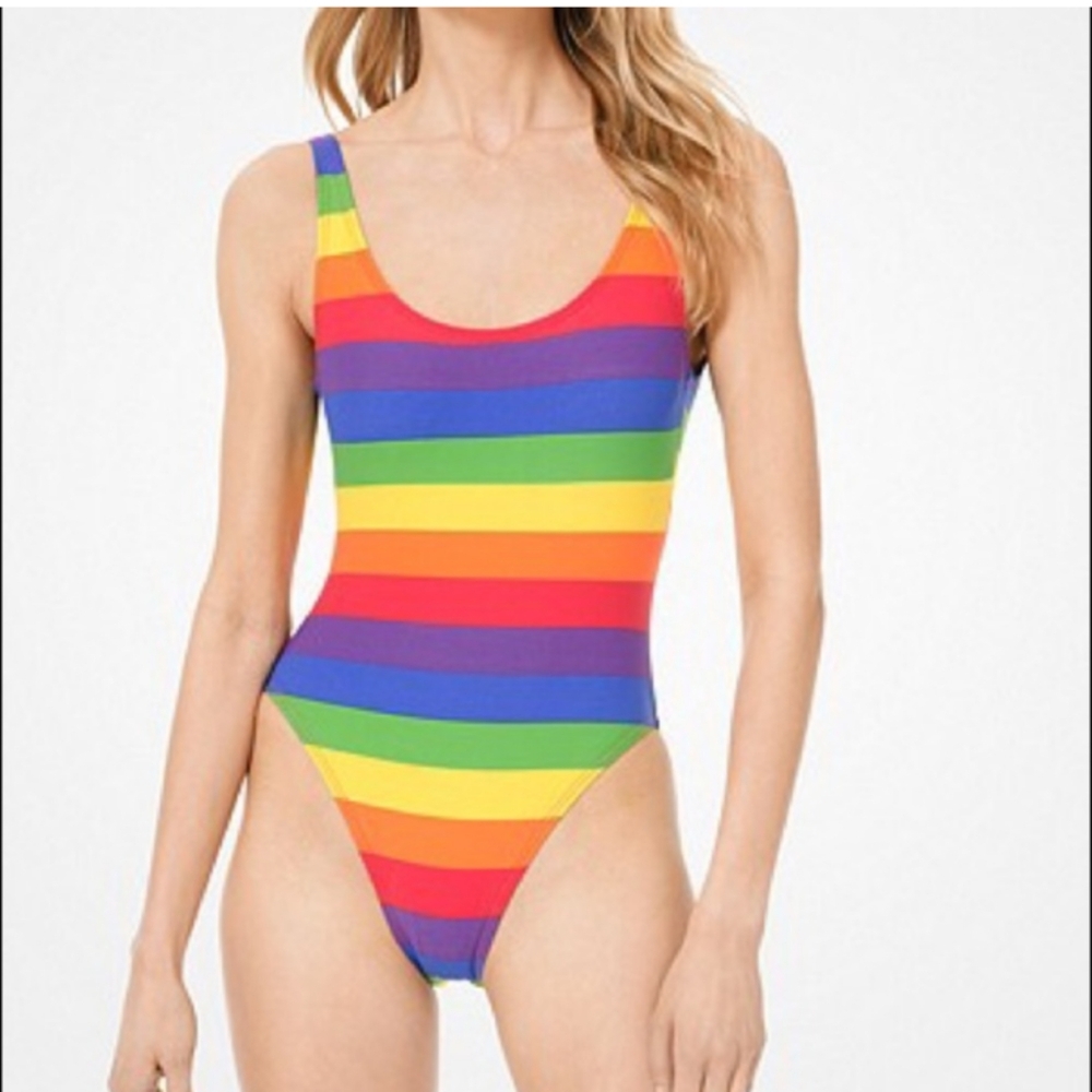 Michael Kors Rainbow Stripe One Piece Bathing Suit Swim Suit